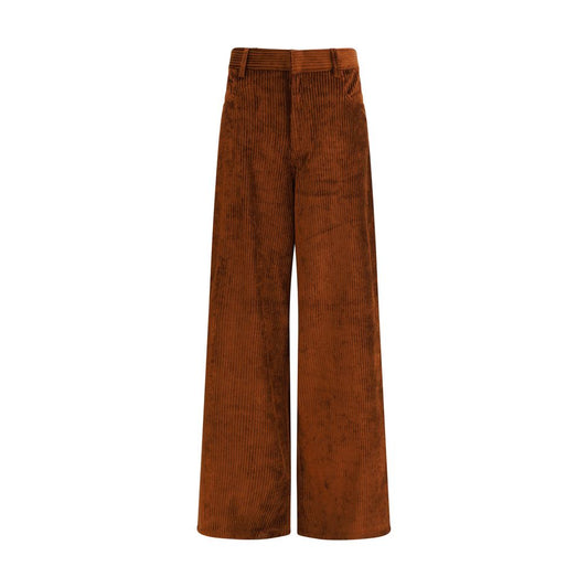 Petar Petrov Brown Cotton Casual Pants in wide-leg corduroy design enhancing silhouette