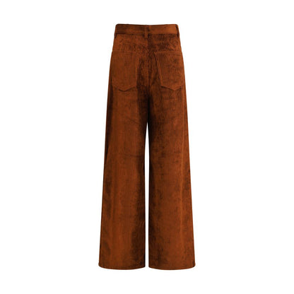 Petar Petrov Brown Cotton Casual Pants in wide-leg corduroy style, showcasing rich texture and modern elegance for versatile wardrobes.