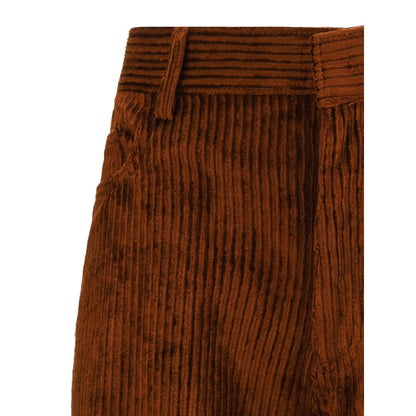Close-up of Petar Petrov Brown Cotton Casual Pants with rich corduroy texture and modern wide leg silhouette.