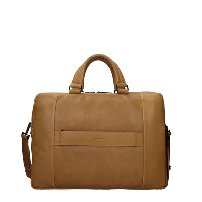 Piquadro Beige Leather Business And Laptop Bag