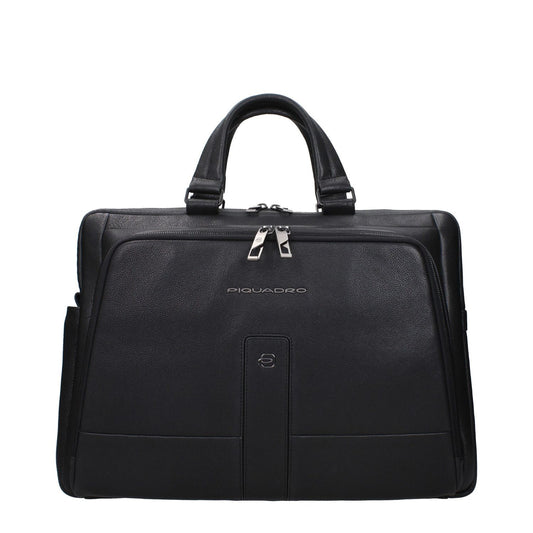 Piquadro Black Leather Business And Laptop Bag