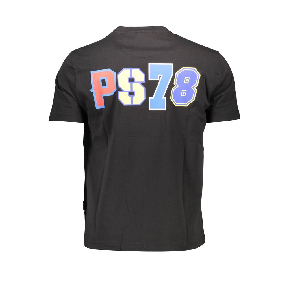 Plein Sport Black Cotton Men T-Shirt with colorful PS78 print on back, showcasing trendy streetwear design.