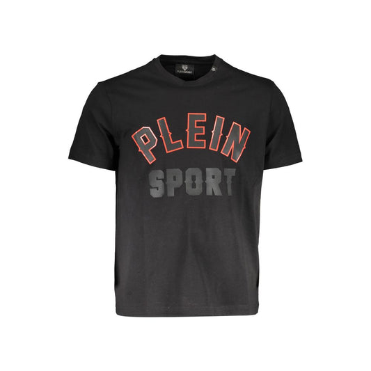 Plein Sport Black Cotton T-Shirt with crew neck and logo print, short sleeve design.