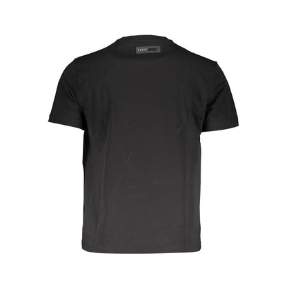Alt Tag: Plein Sport Black Cotton T-Shirt, short sleeve crew neck with logo print, back view of stylish casual wear.