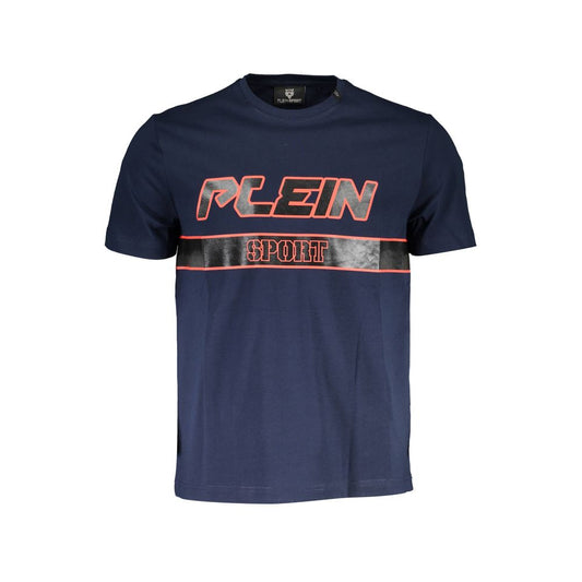 Plein Sport Blue Cotton Men T-Shirt with logo and striking print, short sleeve, crew neck design for modern style