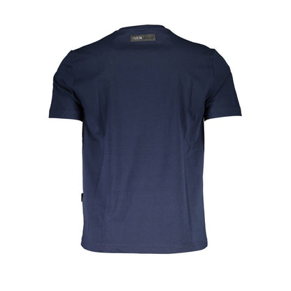 Plein Sport Blue Cotton Men T-Shirt back view with logo