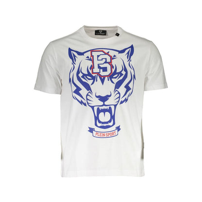 Plein Sport White Cotton Mens TShirt with bold print and logo, short sleeve, crafted in cotton, designed for confident style.