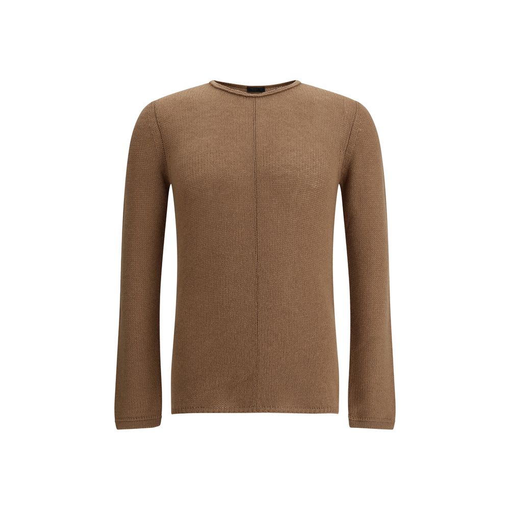 Prada Cashmere Sweater in monochrome design, elegant crew neck, pure cashmere, rich brown color, perfect for casual and formal wear