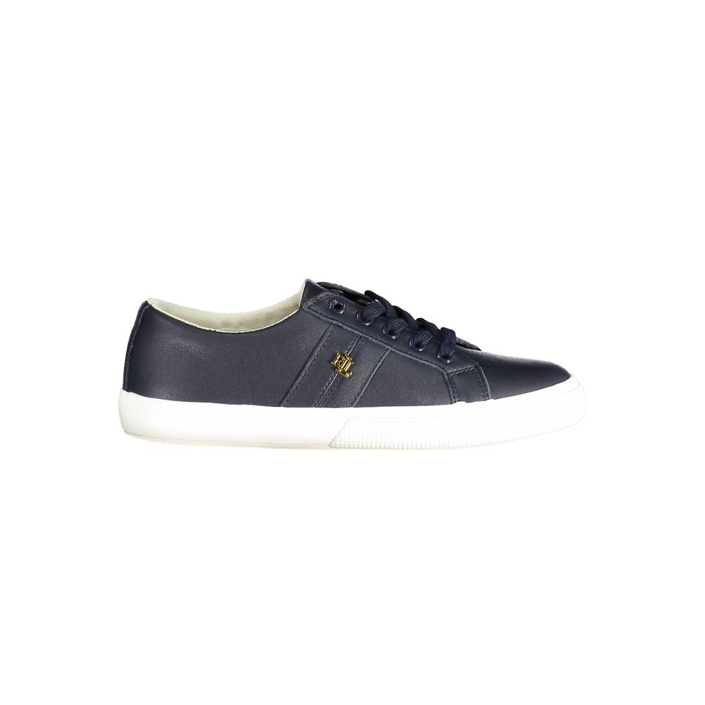Ralph Lauren Blue Leather Women Sneaker with iconic logo, showcasing elegant design for the fashion-forward athlete.