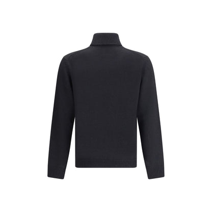 Roberto Collina Black Merino Wool Turtleneck, back view showing ribbed collar, hem, and cuffs, AW25 season, 100% Merino wool.