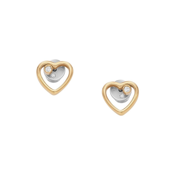 Heart-shaped earrings from SKAGEN DENMARK JEWELS JEWELRY Mod. SKJB1008710 with gold rims and diamond accents