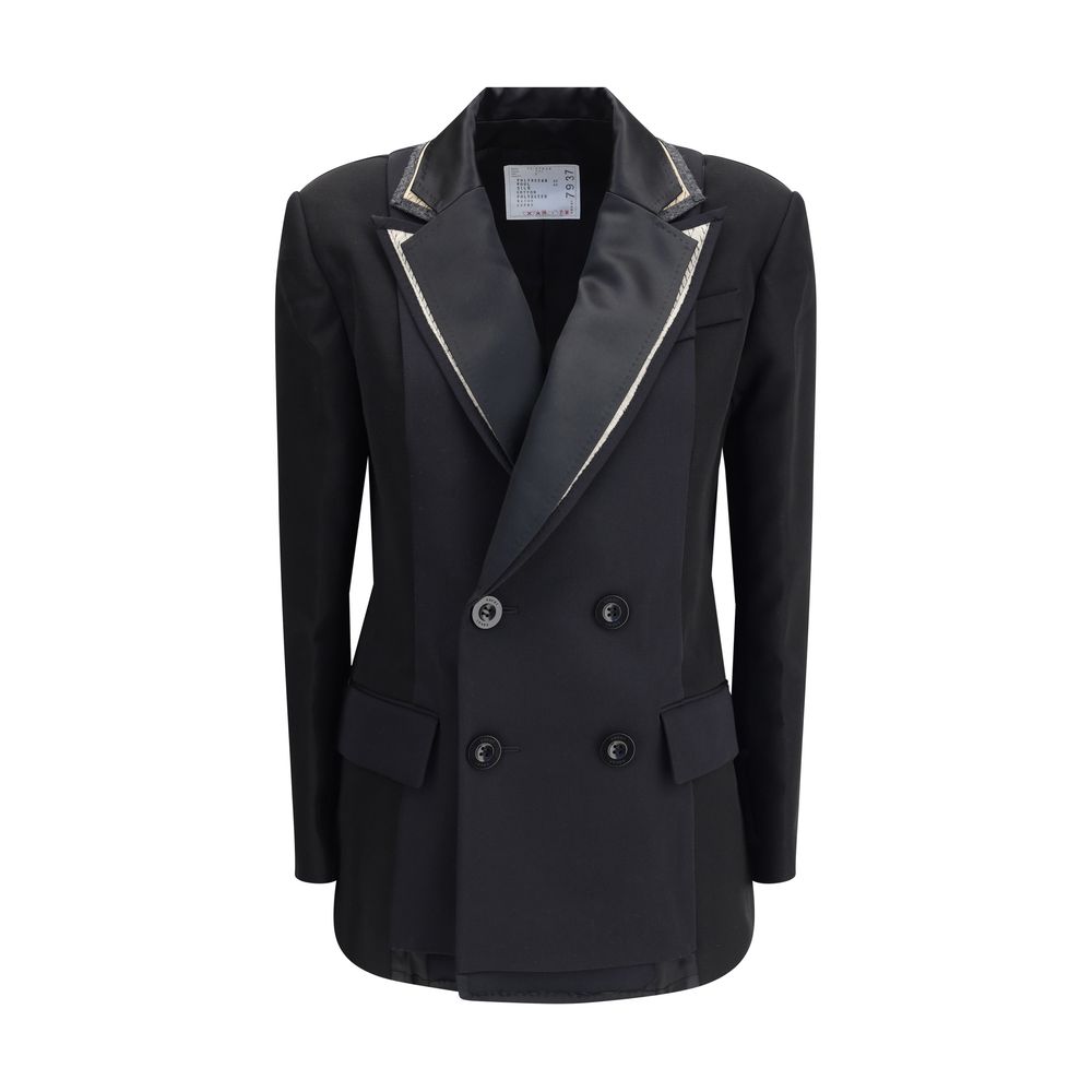 Sacai Black Polyester Clothing wool blazer with double-breasted cut and peaked lapels