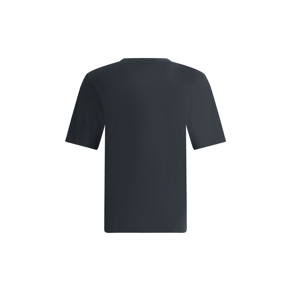 Back view of Saint Laurent Black Cotton T-Shirt with minimalist design, featuring a ribbed crew neck for comfort and tone-on-tone logo embroidery.