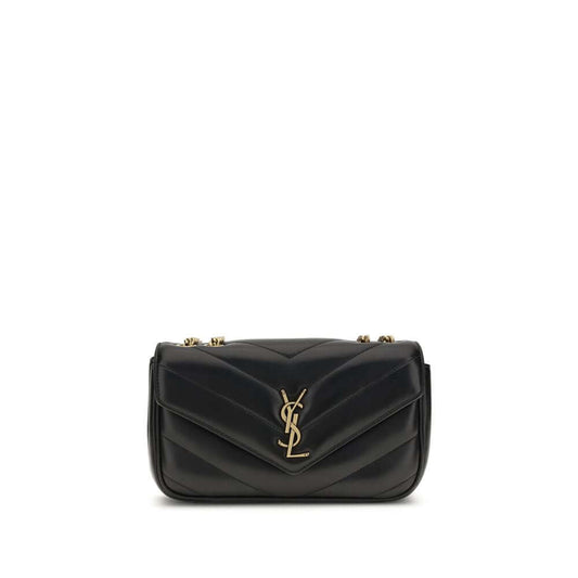 Saint Laurent Black Lamb Ovis Aries Aries Shoulder Bag with YSL logo on front.