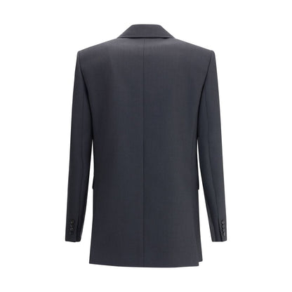 Back view of Saint Laurent Black Wool Clothing double-breasted blazer with peaked lapels and six-button closure.