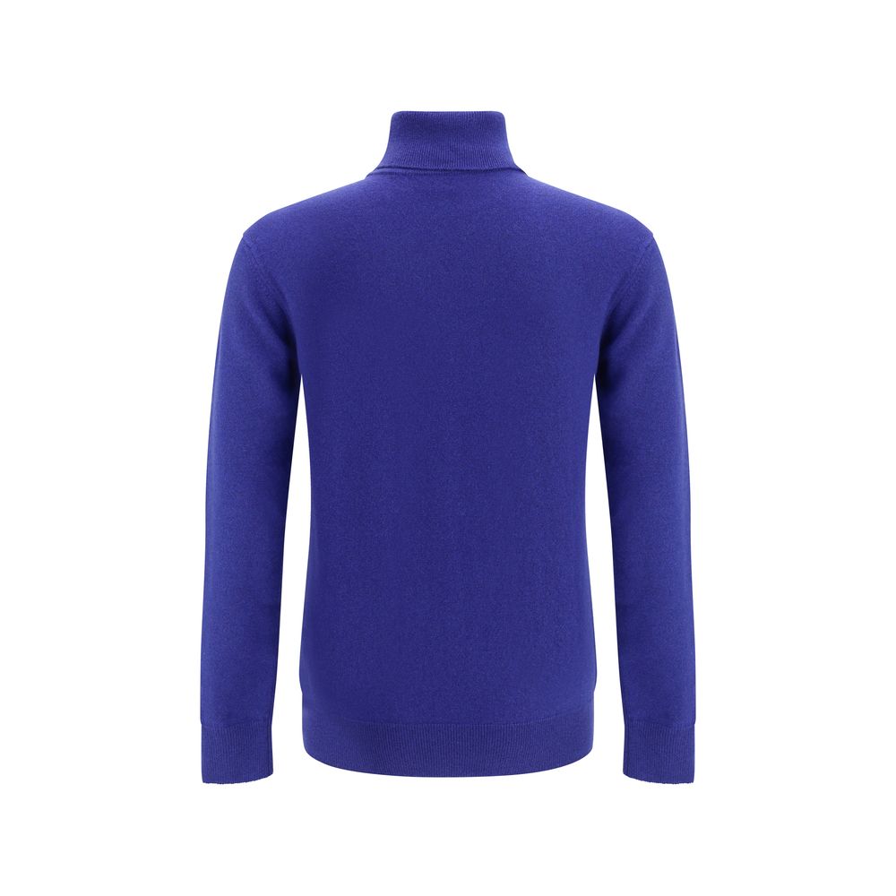 Saint Laurent Blue Cashmere Cashmere Sweater with ribbed high collar, perfect for smart or casual looks.
