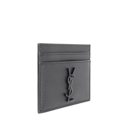 Saint Laurent Gray Calf Leather Bos Taurus Wallet, black embossed logo, card slots, AW25, 100% calf leather, sleek design.