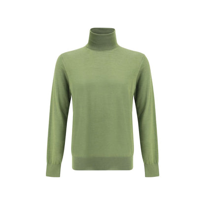 Saint Laurent Green Wool Turtleneck featuring high ribbed collar and snug fit, made with wool, cashmere, and silk for a timeless look.