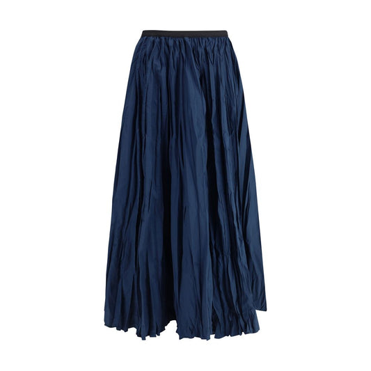 Sara Roka Blue Polyester Midi Skirt with pleated crinkle-effect design and elasticized waistband for a stylish look, AW25 collection.