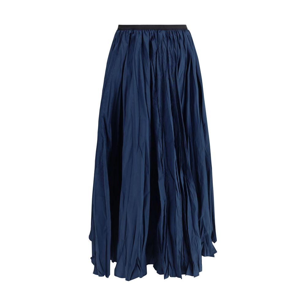 Alt Tag: Sara Roka Blue Polyester Midi Skirt with pleated crinkle-effect and elastic waistband, AW25 fashion