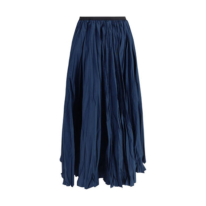 Alt Tag: Sara Roka Blue Polyester Midi Skirt with pleated crinkle-effect and elastic waistband, AW25 fashion