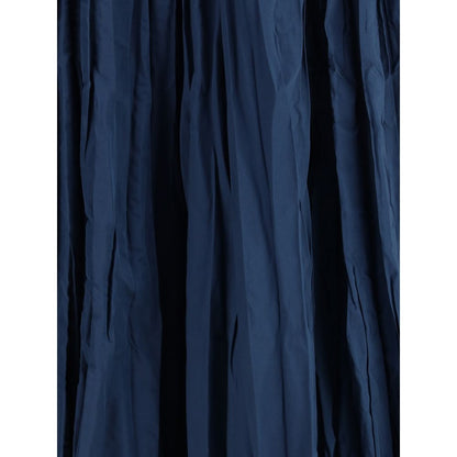Close-up of Sara Roka Blue Polyester Midi Skirt with crinkle-effect and pleats, showcasing elegant texture and design.