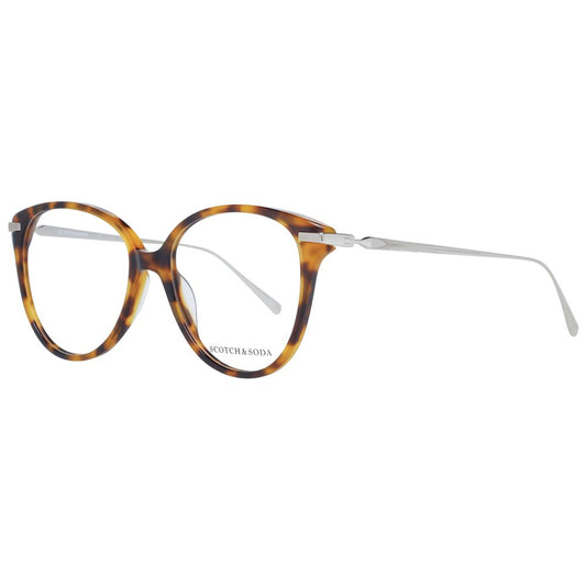 Scotch & Soda Brown Women Glasses Frame, full-rim acetate with round style, size 53-16-145, includes branded case.