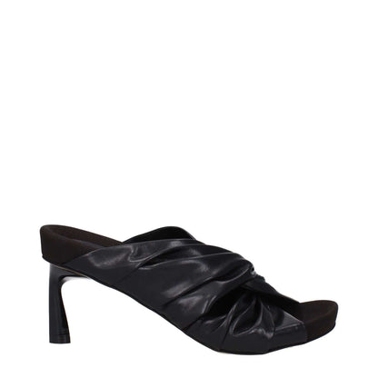 Stella McCartney Black Leather Stiletto Heel Sandals with open toe and eco-friendly sole, featuring mid-heel design.