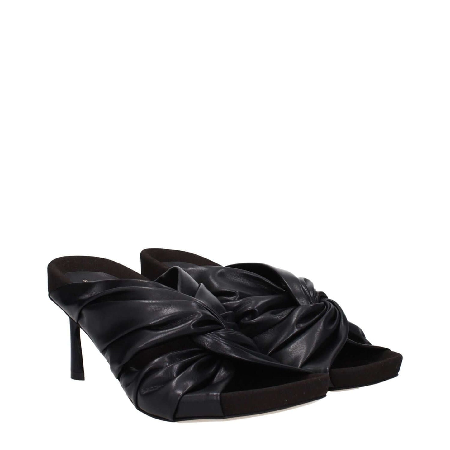 Stella McCartney Black Leather Stiletto Heel Sandals, eco-friendly design with mid heels and open toe style, perfect for fashion-forward looks.