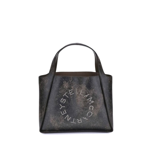 Stella McCartney Brown Calf Leather Bos Taurus Shoulder Bag with logo eyelets and aged-effect finish, featuring two top handles.