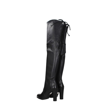 Stuart Weitzman Black Leather Over The Knee boots with drawstring closure, high heel, and vintage effect.