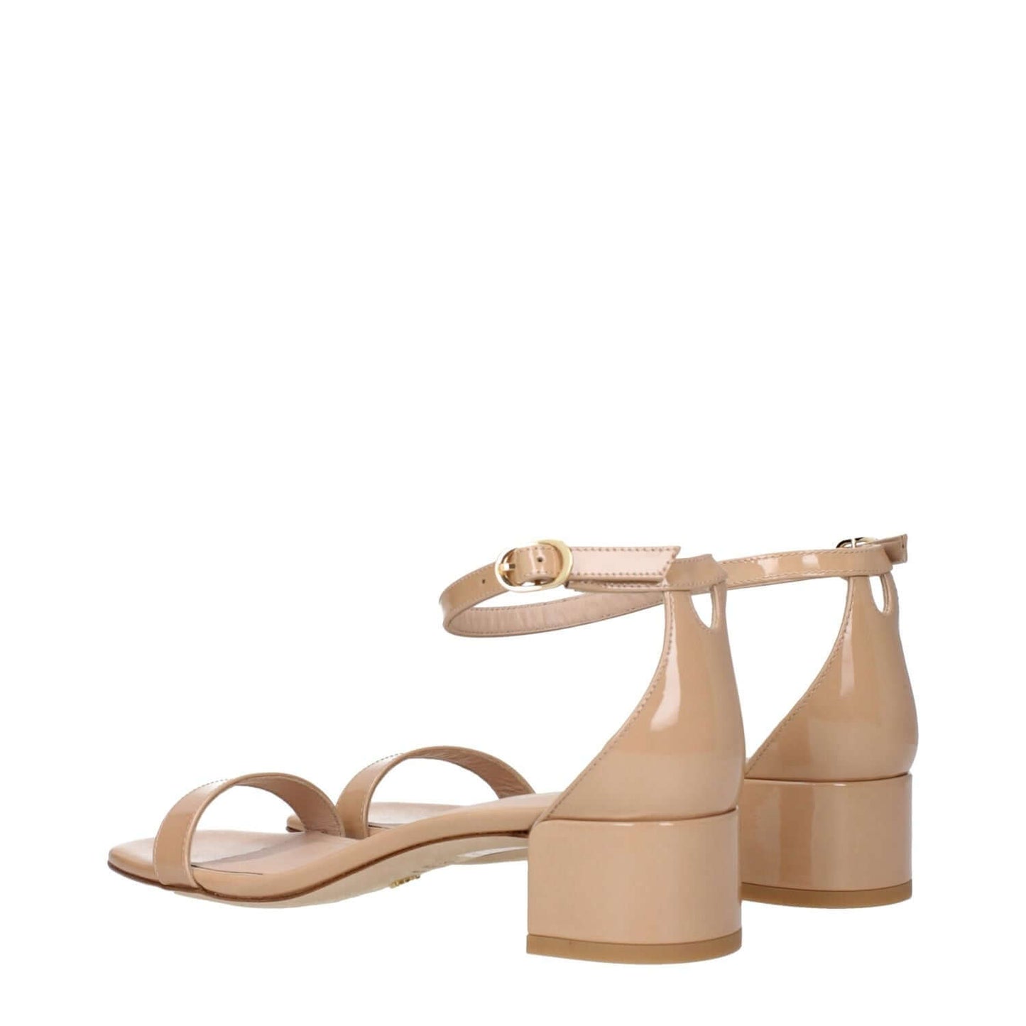 Stuart Weitzman Pink Leather Sandals with ankle strap and mid heel, open toe design, back view
