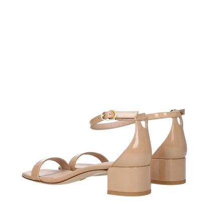 Stuart Weitzman Pink Leather Sandals with ankle strap and mid heel, open toe design, back view