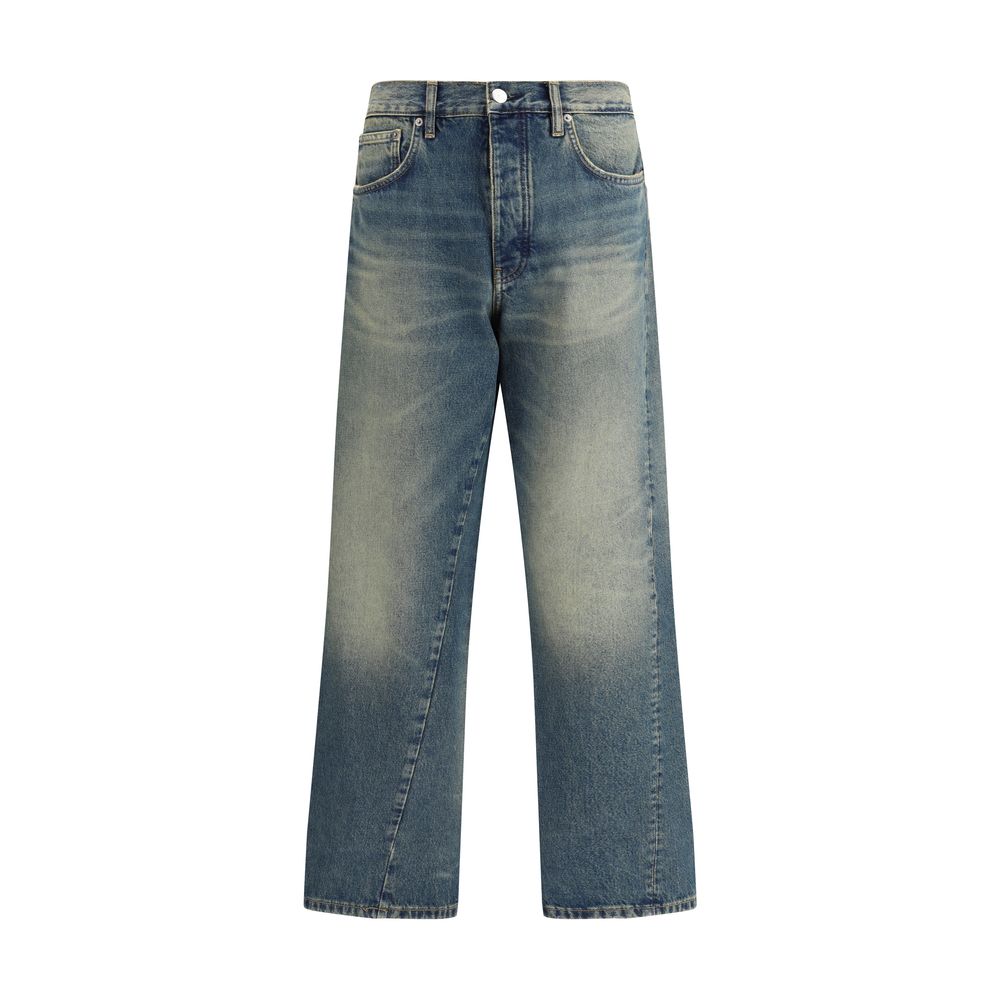 Sunflower Blue Cotton Jeans Denim with wide twist design and vintage wash effect for modern style and sustainability.