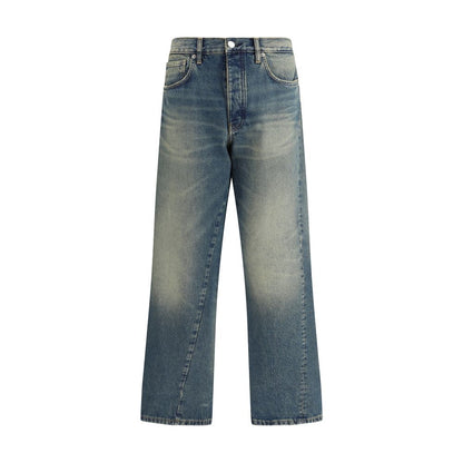 Sunflower Blue Cotton Jeans Denim with wide twist design and vintage wash effect for modern style and sustainability.