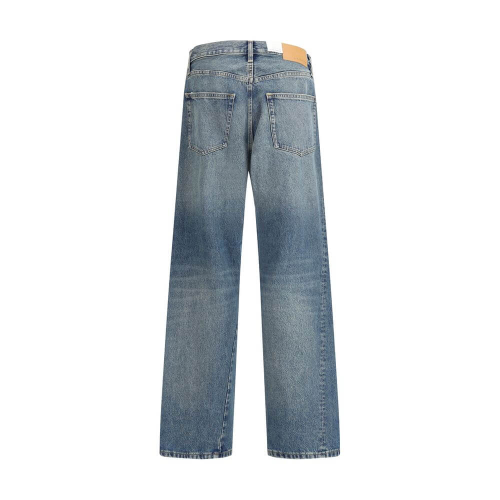 Back view of Sunflower Blue Cotton Jeans Denim with wide twisted side seams and vintage wash effect.