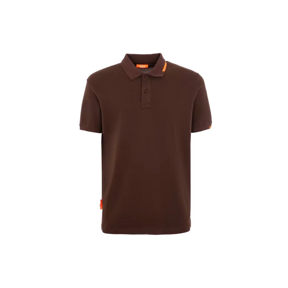 Suns Brown Cotton Polo Shirt with ribbed collar and button closure, featuring a logo on the left sleeve, perfect for casual wear.