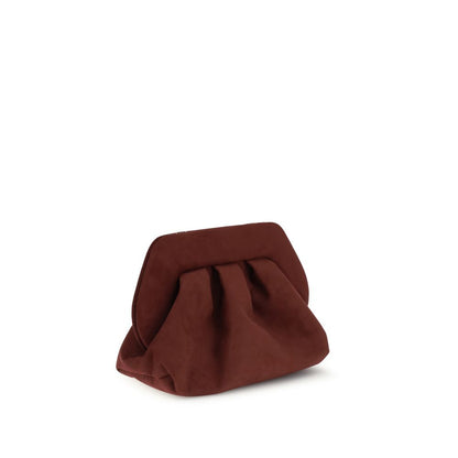 THEMOIRè Brown Other Fibres Clutch Bag, eco-friendly suede clutch with a detachable strap and magnetic closure, elegant and sustainable design.