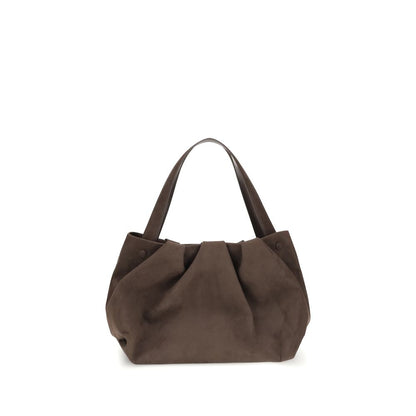 THEMOIRè Brown Other Fibres Shoulder Bag vegan suede with removable strap and magnetic closure, sustainable and elegant design.
