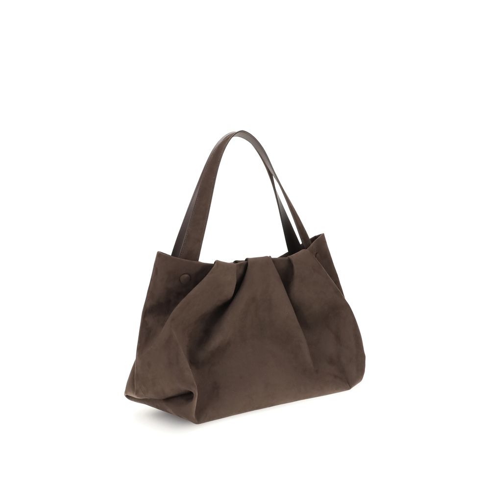 THEMOIRè Brown Other Fibres Shoulder Bag, vegan suede with removable strap for versatile style, AW25 collection.