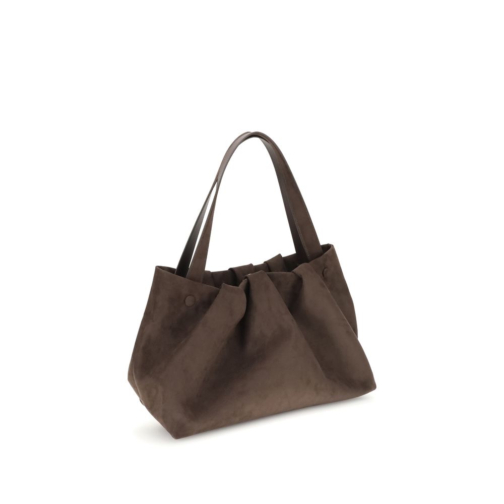 THEMOIRè Brown Other Fibres Shoulder Bag in vegan suede with removable strap and magnetic closure.