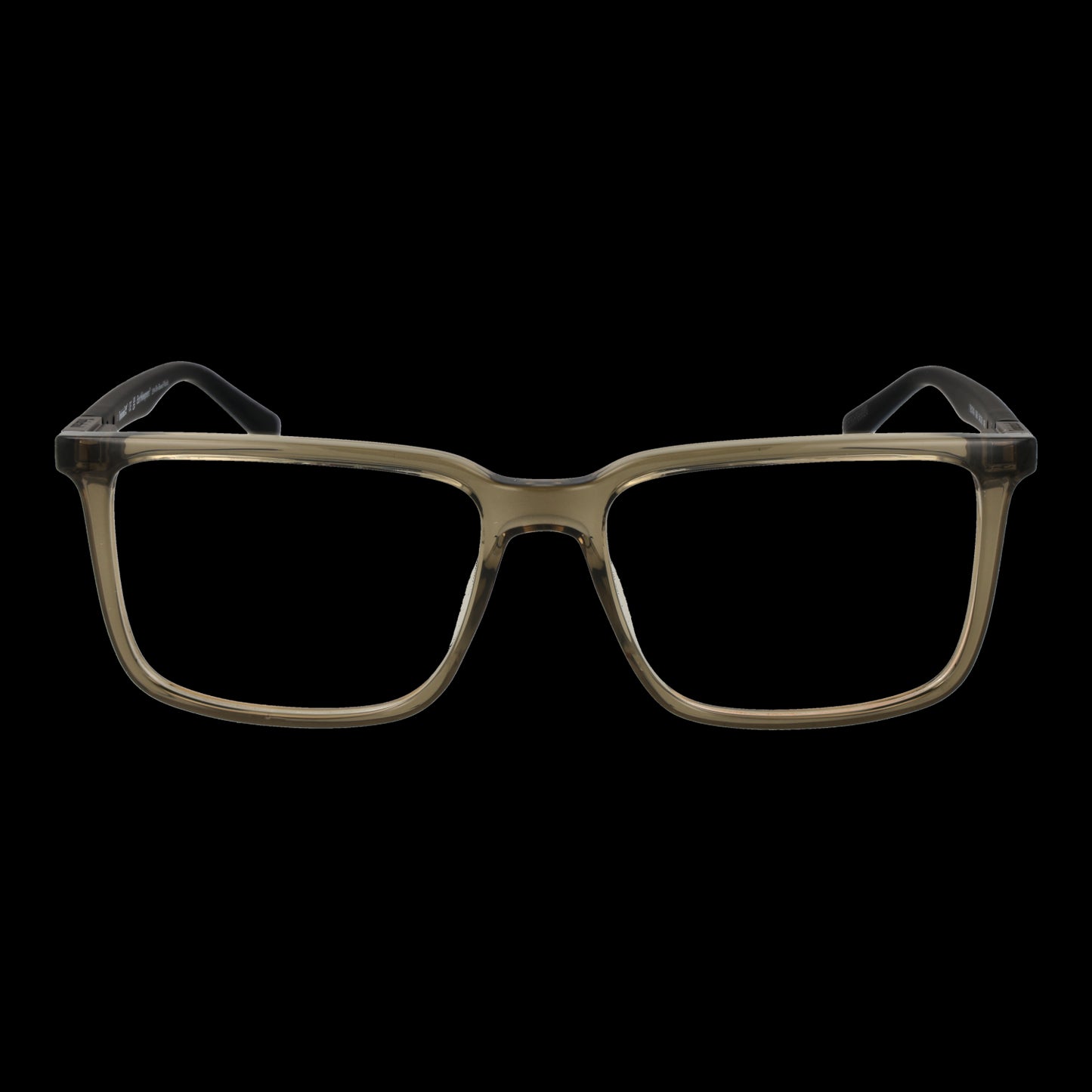 Front view of TIMBERLAND MOD. TB1740 54096 eyeglasses for gents, featuring a sleek rectangular design with transparent brown frames.
