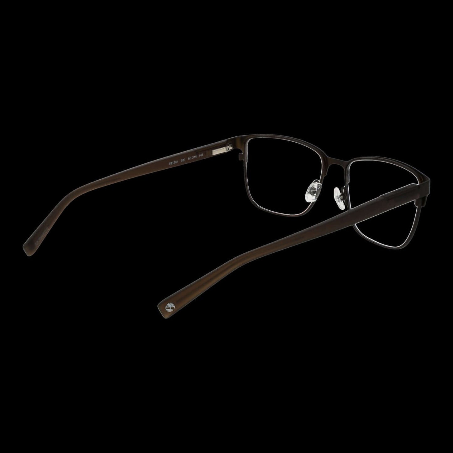 TIMBERLAND MOD. TB1761 55037 men's eyeglasses with rectangular frame, side view on black background.