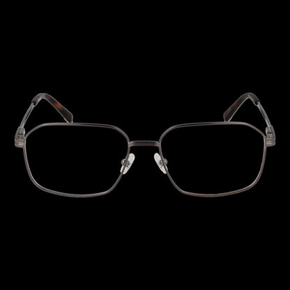 TIMBERLAND MOD. TB1798 55008 rectangular gent glasses with thin metal frame showcased on a black background.