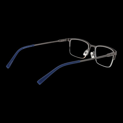 Back view of TIMBERLAND MOD. TB1799 53009 gent's glasses with sleek metal frame and blue temples on a black background.