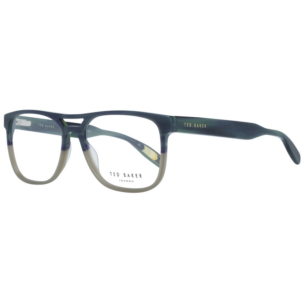 Ted Baker Green Men Glasses Frame, aviator style, full-rim, plastic material, size 56-16-145, with branded case, spring hinge, demo lenses.