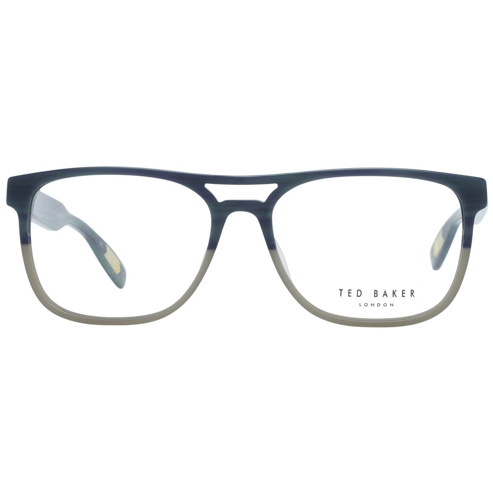 Ted Baker Green Men Glasses Frame, full-rim aviator style, plastic material, demo lenses, includes branded case, spring hinge, size 56-16-145