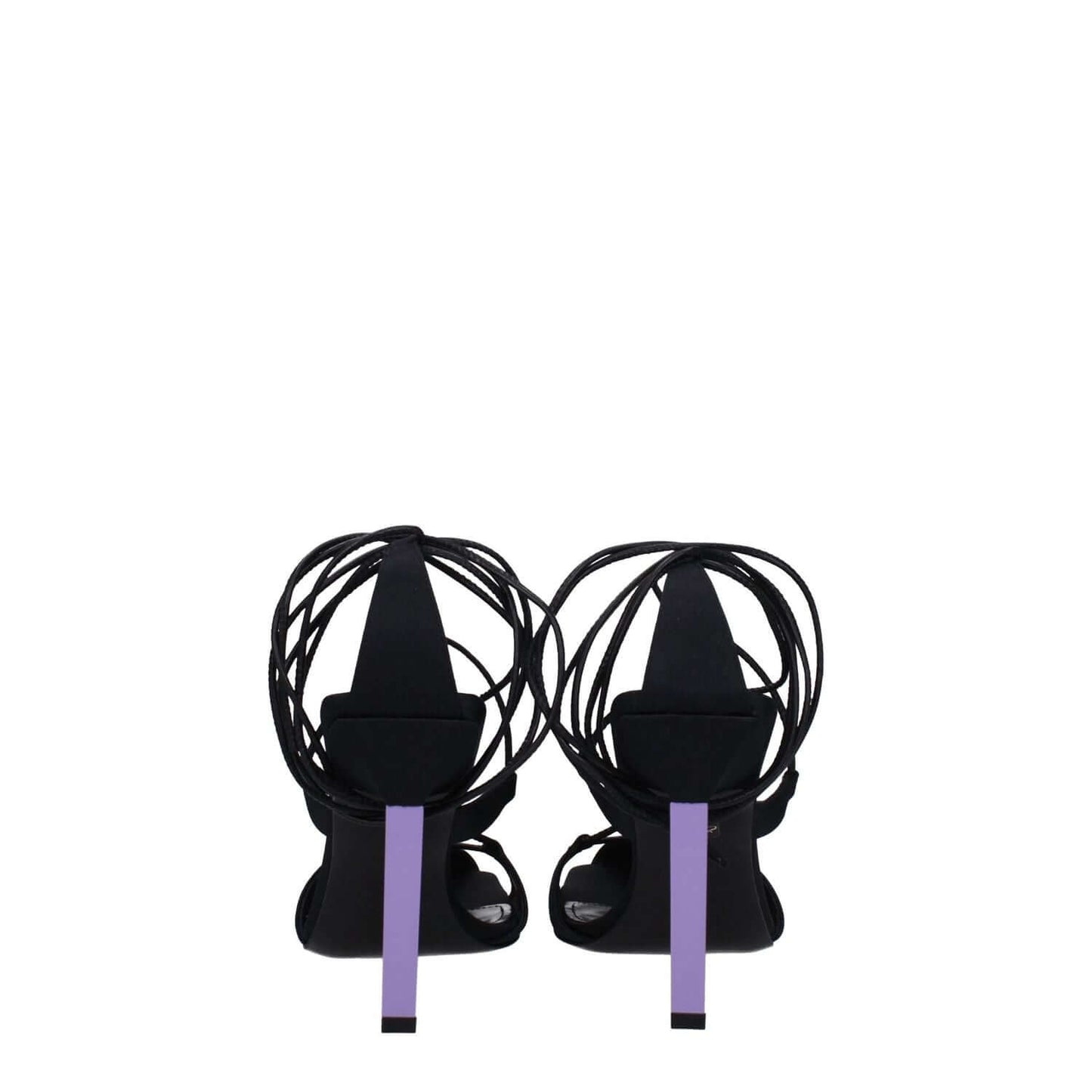 The Attico Black Fabric Stiletto Heel Sandals with self-tie closure and mauve accents, featuring a high heel with an open toe design.