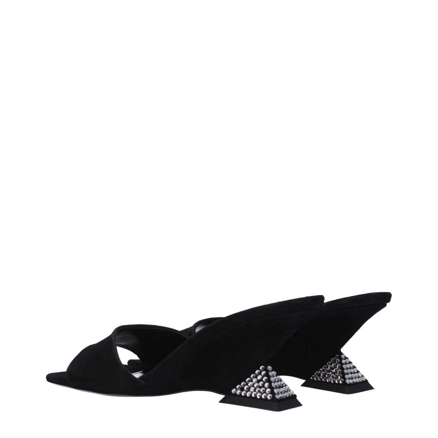 The Attico Black Leather Platform Sandals - Black suede open toe wedge heels with studded details, 6 cm height.