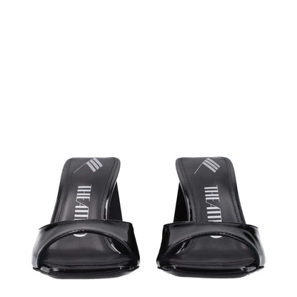 The Attico Black Leather Stiletto Heel Sandals, patent leather, open toe, mid heels, stylish design, 8.5 cm heel height.